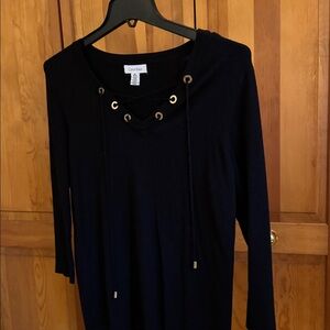 Calvin Klein Black Lace-Up Sweater with Gold Accents